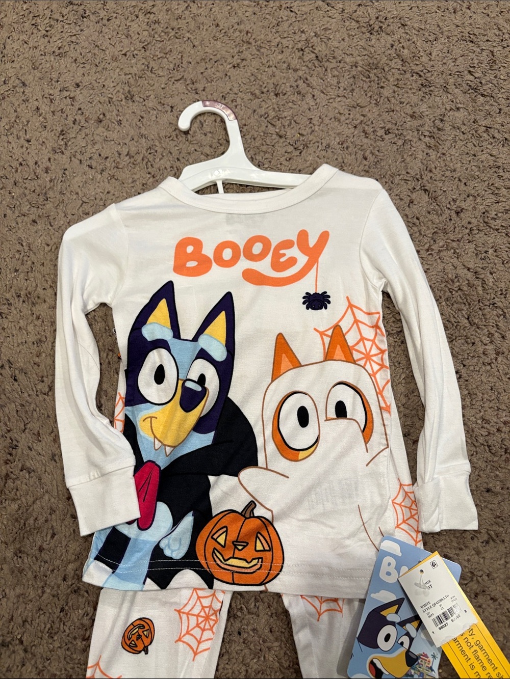 Bluey kids White Halloween Spiderweb Pajama Top with Orange Print - Picture 2 of 6